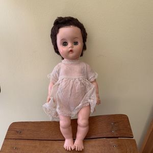 1960s DOLL Drink Wet 12" BRUNETTE marked with Letter A, vintage